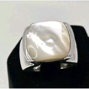 CFJ 925 Sterling Silver Mother Of Pearl Sz 7.75 Statement Ring 12.g